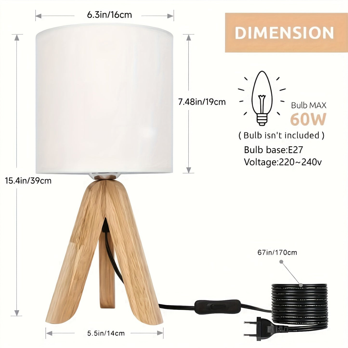 LYOOWNG Wooden Tripod Table Lamp