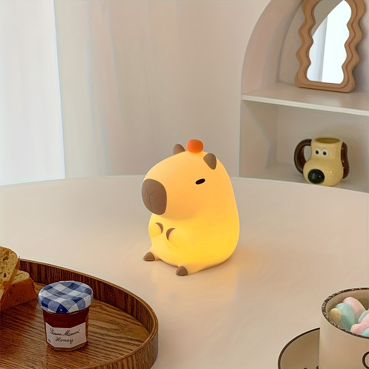 Modern Capybara Cute Night Light, with 30-minute timer and touch function, adds atmosphere to the room, good for bedroom and living room, interesting home decoration, suitable as a gift, comes with a USB data cable - Sparks
