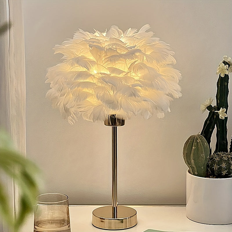 Elegant White Feather Lamp with