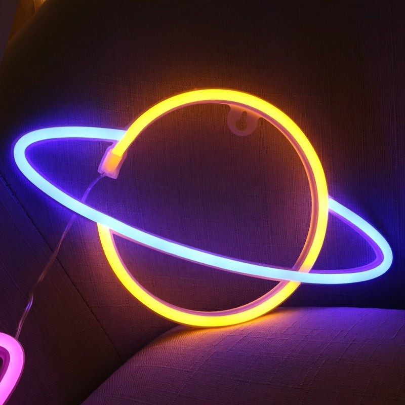 1pc Planetary LED Neon Sign Yellow Blue 29.97*17.02cm