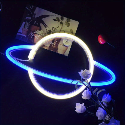 1pc Planetary LED Neon Sign White Blue 29.97*17.02cm