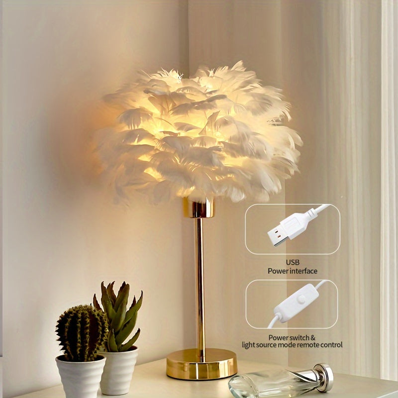 Elegant White Feather Lamp with