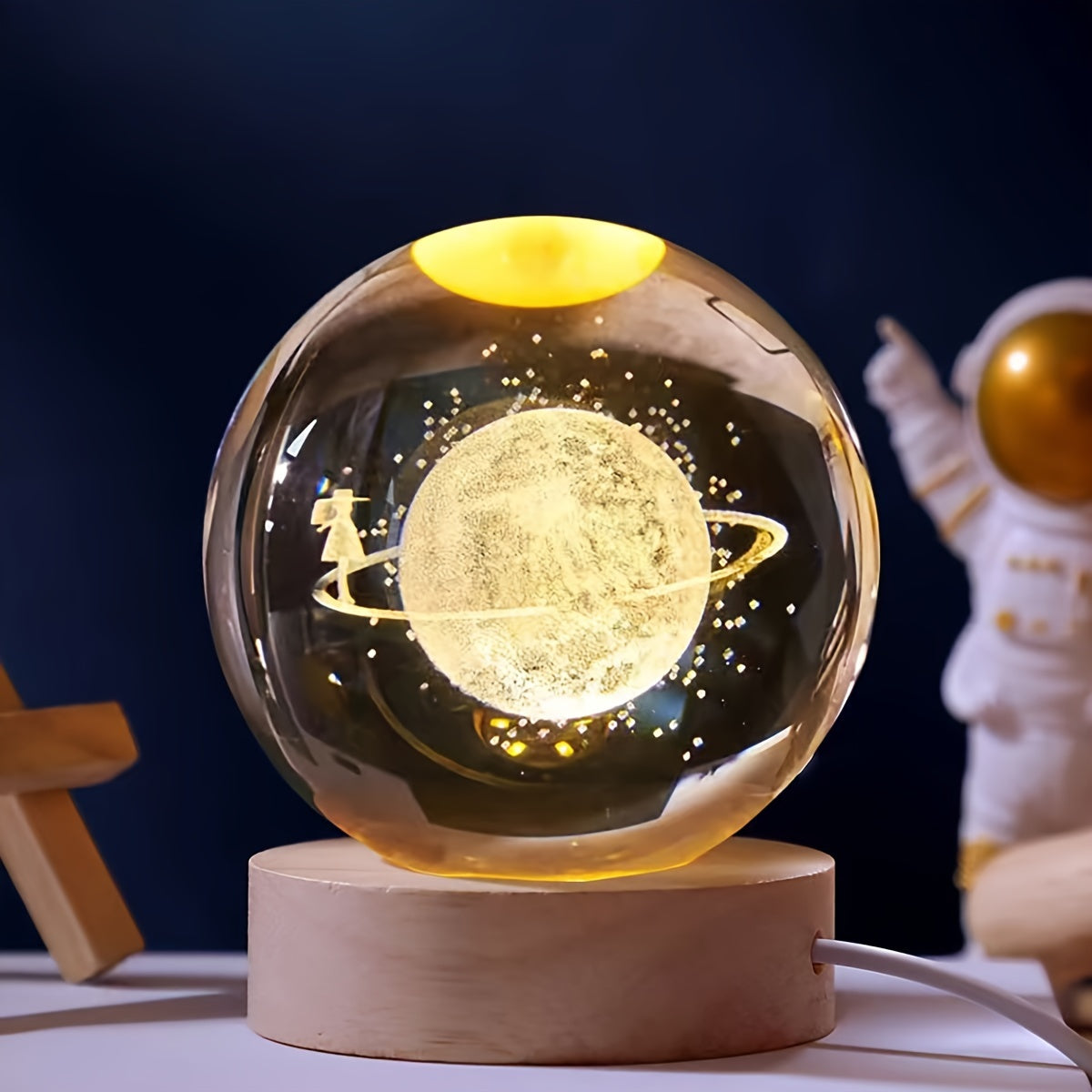 Galaxy Inspired 3D Laser Engraved starry sky 6cm Ball + Round Wooden Base