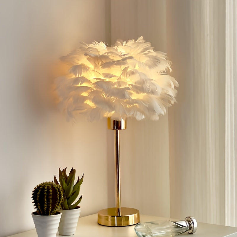 Elegant White Feather Lamp with Golden