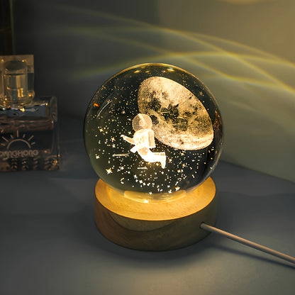 Galaxy Inspired 3D Laser Engraved Traveling In The Starry Sky 6cm Ball + Round Wooden Base