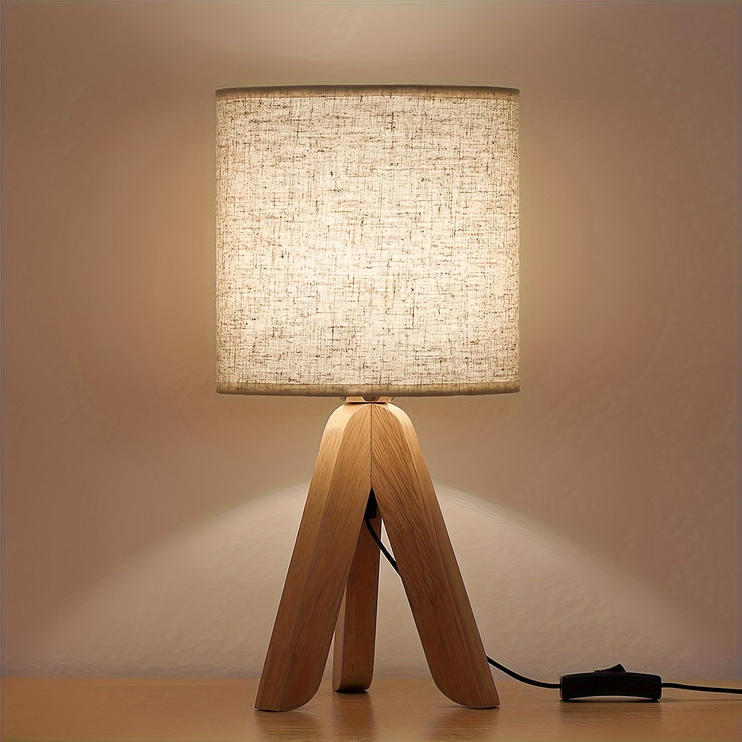LYOOWNG Wooden Tripod Table Lamp Linen 1pack