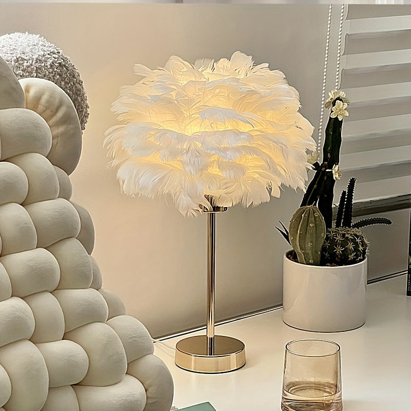 Elegant White Feather Lamp with